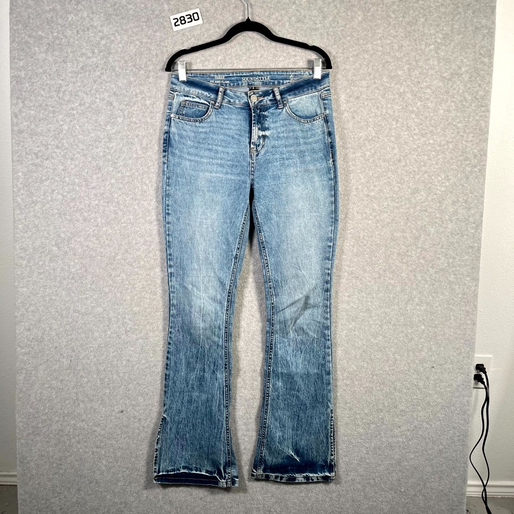 Sound/Style Farah Fit & Flare Jeans Womens 4 Blue Denim Whiskers Detail‎ Cotton
